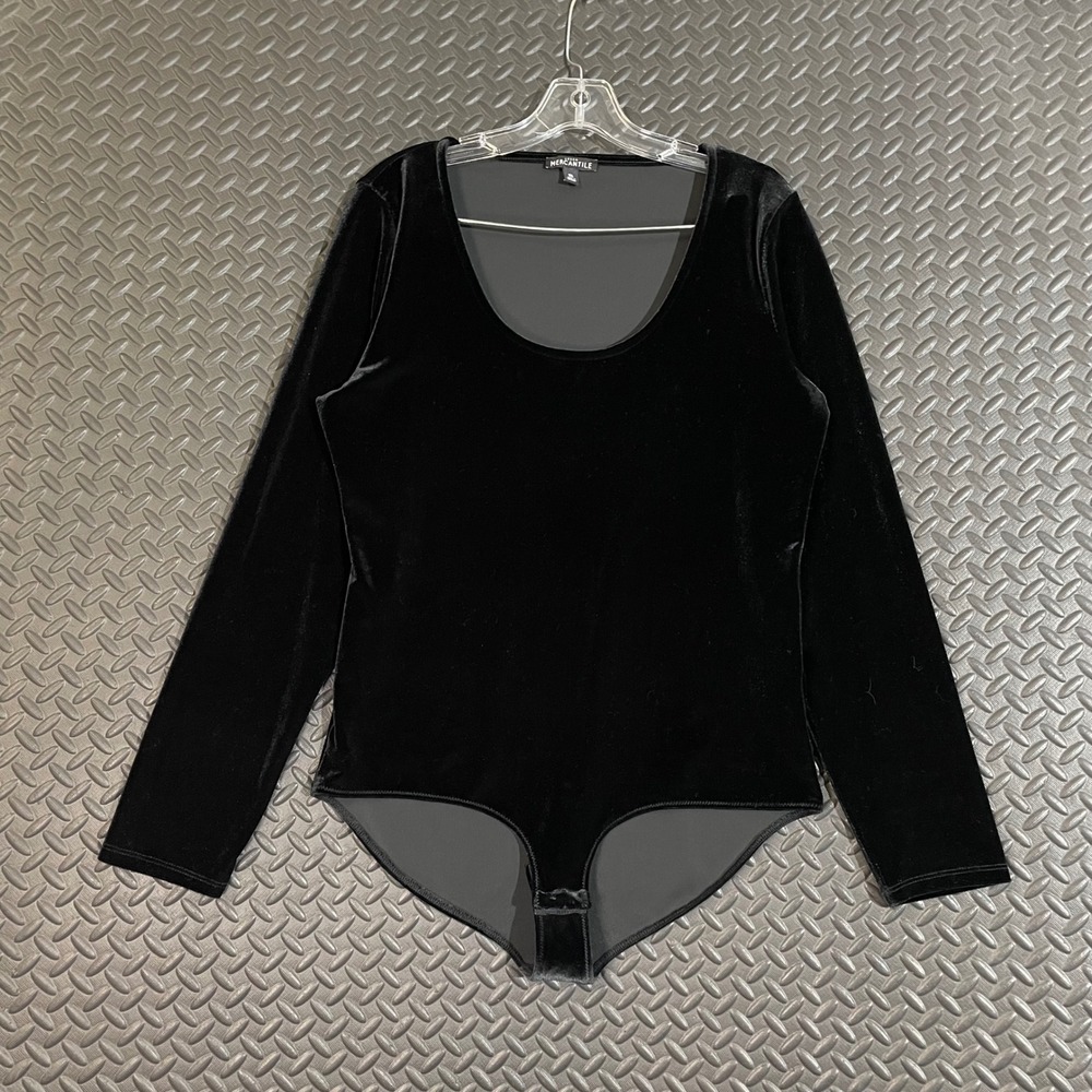 J. Crew Mercantile Black Long Sleeve Velour Bodysuit Women's Size XL